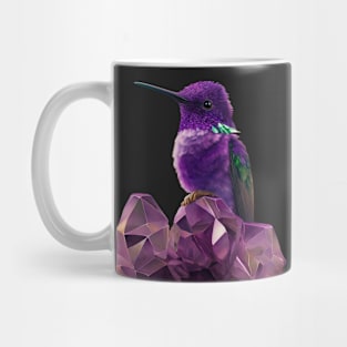 Fantasy Hummingbird perched on Amethyst Crystals Mug